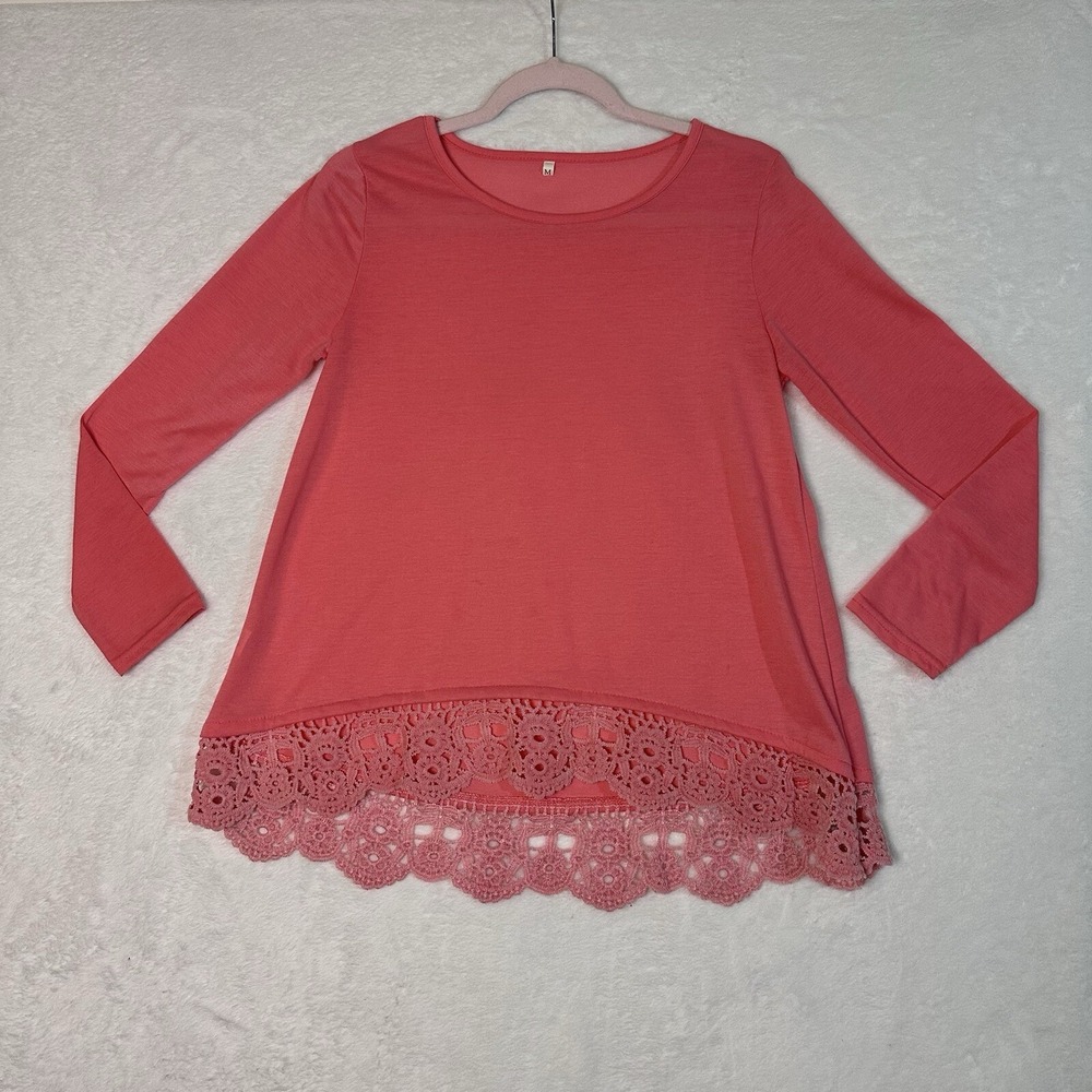 No Brand Womens Top M Coral Lace Long Sleeve T Shirt Casual